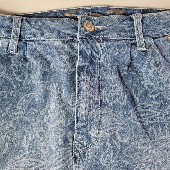 Seven7 Womens Delancey Blue Floral Cotton Blend Paisley Denim Skirt Size 14 - Picture 6 of 8